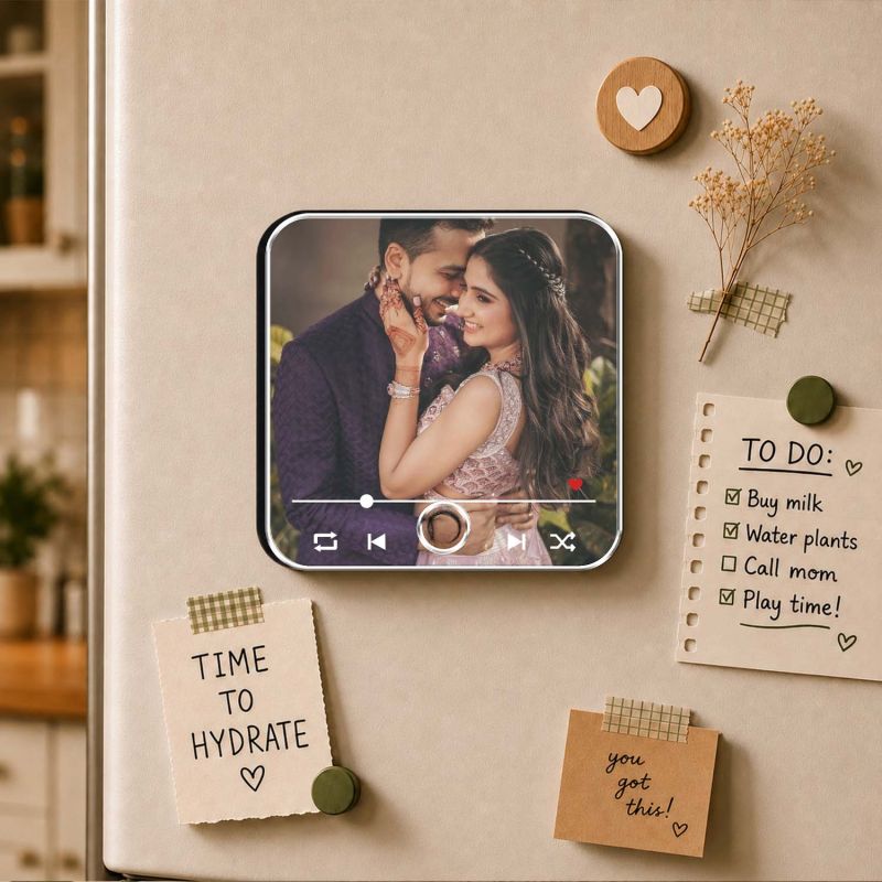 Engagement Gift for Couple, Sister Jiju, Bhaiya Bhabhi & Best Friend Personalized Musical Fridge Magnet Couple Photo Memory Magnet Frame